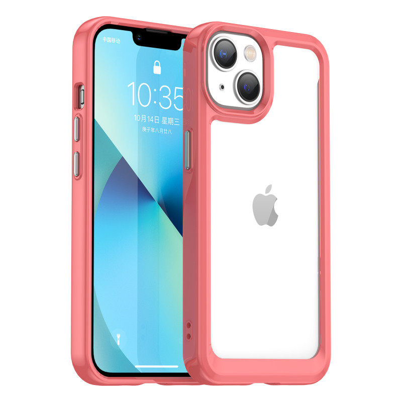 Outer Space Case iPhone 14 Plus kietas dėklas su gelio rėmeliu, raudonas