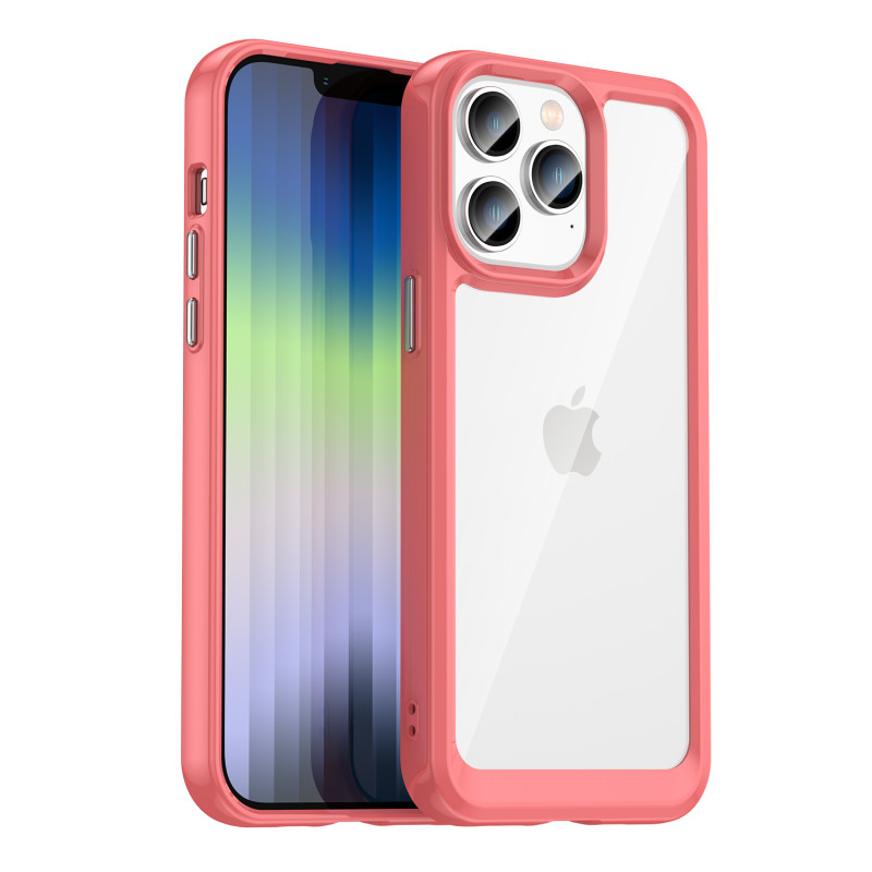 Outer Space Case iPhone 14 Pro kietas dėklas su gelio rėmeliu, raudonas