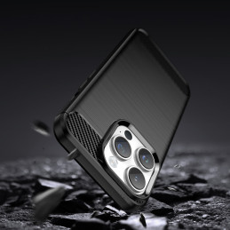 Carbon Case iPhone 14 Pro dėklas, lankstus gelio galinis dangtelis, juodas