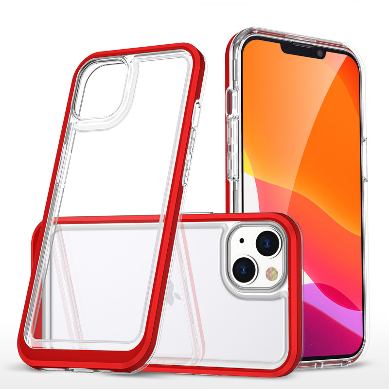 Skaidrus 3in1 iPhone 14 dėklas, silikoninis dangtelis su raudonu rėmeliu