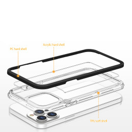 Skaidrus 3in1 iPhone 14 Pro dėklas, silikoninis dangtelis su rėmeliu, juodas