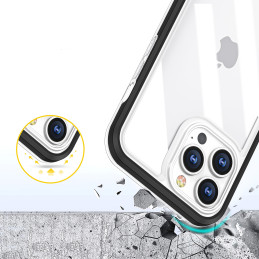 Skaidrus 3in1 iPhone 14 Pro dėklas, silikoninis dangtelis su rėmeliu, juodas