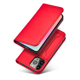 Magnetinės kortelės dėklas iPhone 14 Plus dėklas, dangtelis su atvartu, piniginės stovas, raudonas
