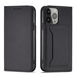 Magnetinės kortelės dėklas iPhone 14 Pro dėklo dangtelis su atvartu, juodas piniginės stovas