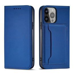 Magnetinės kortelės dėklas iPhone 14 Pro dėklo dangtelis su atvartu, mėlynos spalvos piniginės stovu