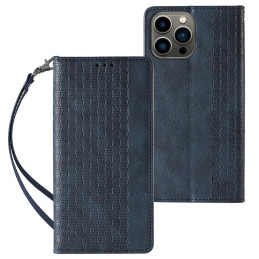 Magnetinio dirželio dėklas iPhone 14 Plus dėklas, atverčiamas dangtelis, piniginė, mini diržas, stovas, mėlynas