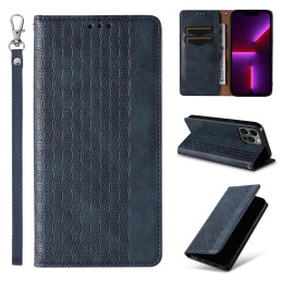 Magnetinio dirželio dėklas iPhone 14 Pro dėklas, atverčiamas dangtelis, piniginė, mini diržas, stovas, mėlynas
