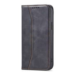 Magnetinis Fancy Case iPhone 14 Pro dėklo dangtelis su atvartu, juodas piniginės stovas
