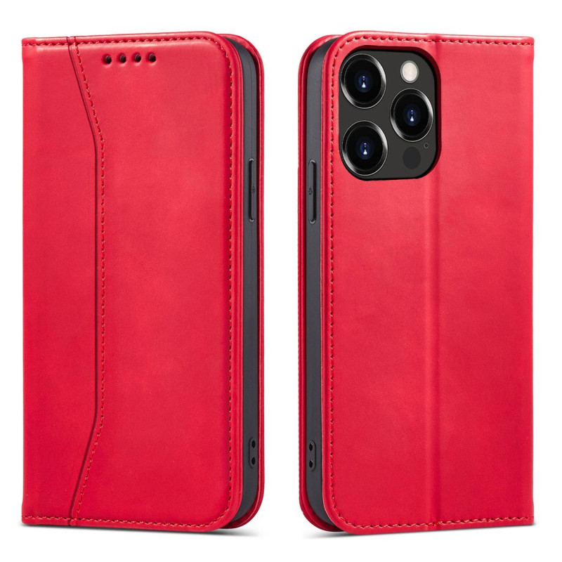 Magnetinis Fancy Case iPhone 14 Pro dėklo dangtelis su atlenktu piniginės stovu raudonas