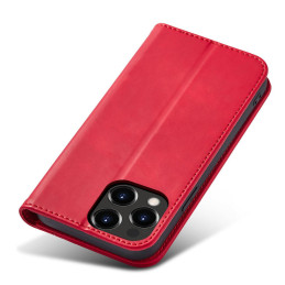 Magnetinis Fancy Dėklas, skirtas iPhone 14 Pro Max, dangtelis su atvartu, piniginės stovas, raudonas