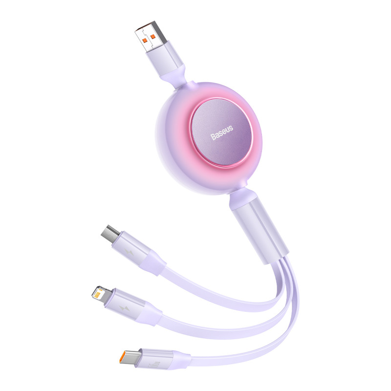 „Baseus Bright Mirror 2 CAMJ010105“ laidas, ištraukiamas 3in1 USB-A - mikro USB / Lightning / USB-C 66W 1,1 m - violetin...