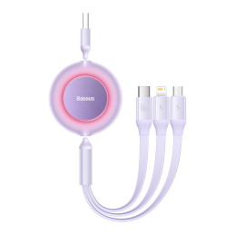 „Baseus Bright Mirror 2 CAMJ010105“ laidas, ištraukiamas 3in1 USB-A - mikro USB / Lightning / USB-C 66W 1,1 m - violetin...