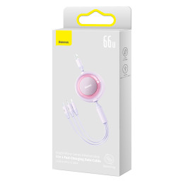„Baseus Bright Mirror 2 CAMJ010105“ laidas, ištraukiamas 3in1 USB-A - mikro USB / Lightning / USB-C 66W 1,1 m - violetin...