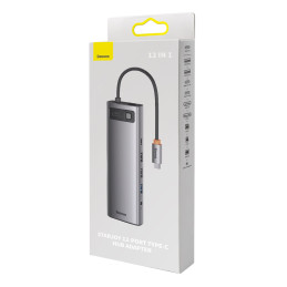 „Baseus Metal Gleam“ daugiafunkcis HUB USB Type C 12in1 HDMI / DP / USB Type C / mini lizdas 3,5 mm / RJ45 / SD (WKWG020...