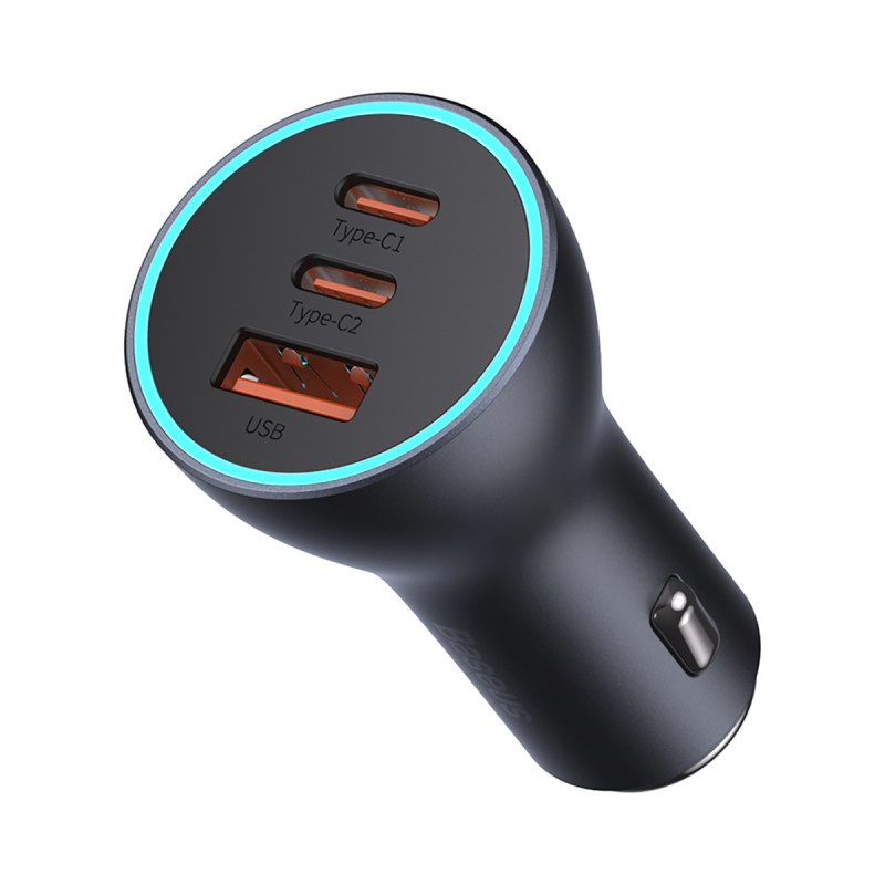 Baseus Golden Contactor Pro automobilinis įkroviklis USB-A + 2x USB-C 65W tamsiai pilka (CGJP010013)