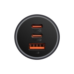 Baseus Golden Contactor Pro automobilinis įkroviklis USB-A + 2x USB-C 65W tamsiai pilka (CGJP010013)