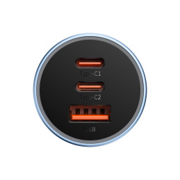 Baseus Golden Contactor Pro automobilinis įkroviklis USB-A + 2x USB-C 65W QC4.0 mėlynas (CGJP010003)