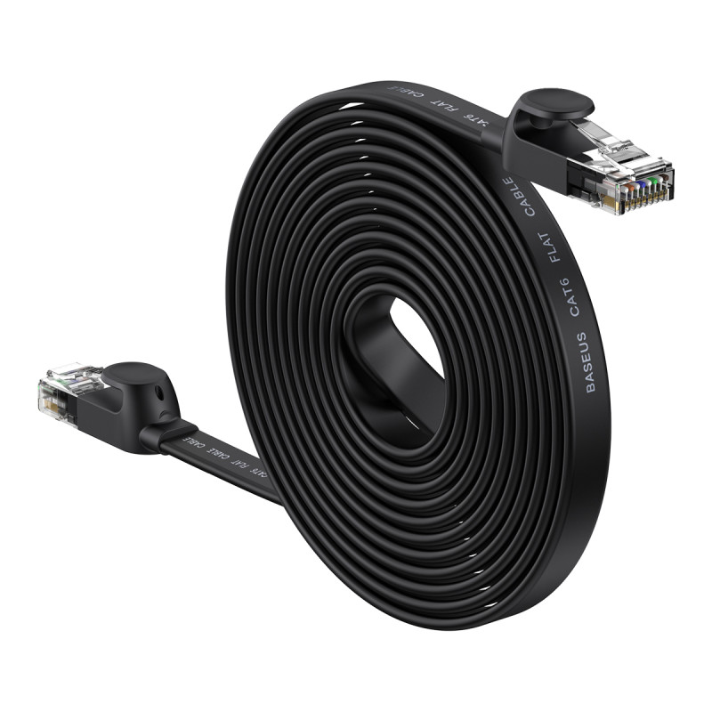 Baseus Speed Six plokščias RJ45 tinklo kabelis 1000Mbps 15m juodas (WKJS000301)