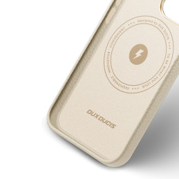 Dux Ducis Roma odinis dėklas iPhone 13 Pro, elegantiškas dangtelis iš natūralios baltos odos