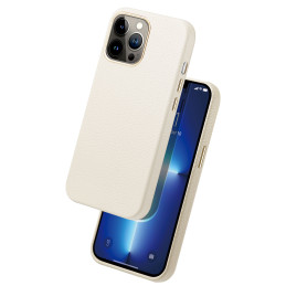 Dux Ducis Roma odinis dėklas iPhone 13 Pro Max elegantiškas dangtelis pagamintas iš natūralios odos baltos spalvos