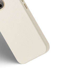 Dux Ducis Roma odinis dėklas iPhone 13 Pro Max elegantiškas dangtelis pagamintas iš natūralios odos baltos spalvos