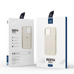 Dux Ducis Roma odinis dėklas iPhone 13 Pro Max elegantiškas dangtelis pagamintas iš natūralios odos baltos spalvos