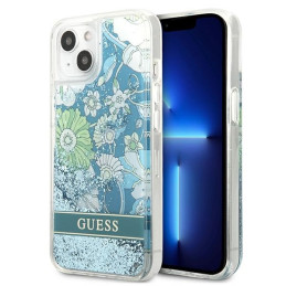 Guess Flower Liquid Glitter dėklas iPhone 13 - žalias