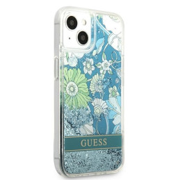 Guess Flower Liquid Glitter dėklas iPhone 13 - žalias
