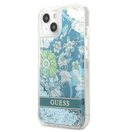Guess Flower Liquid Glitter dėklas iPhone 13 mini - žalias