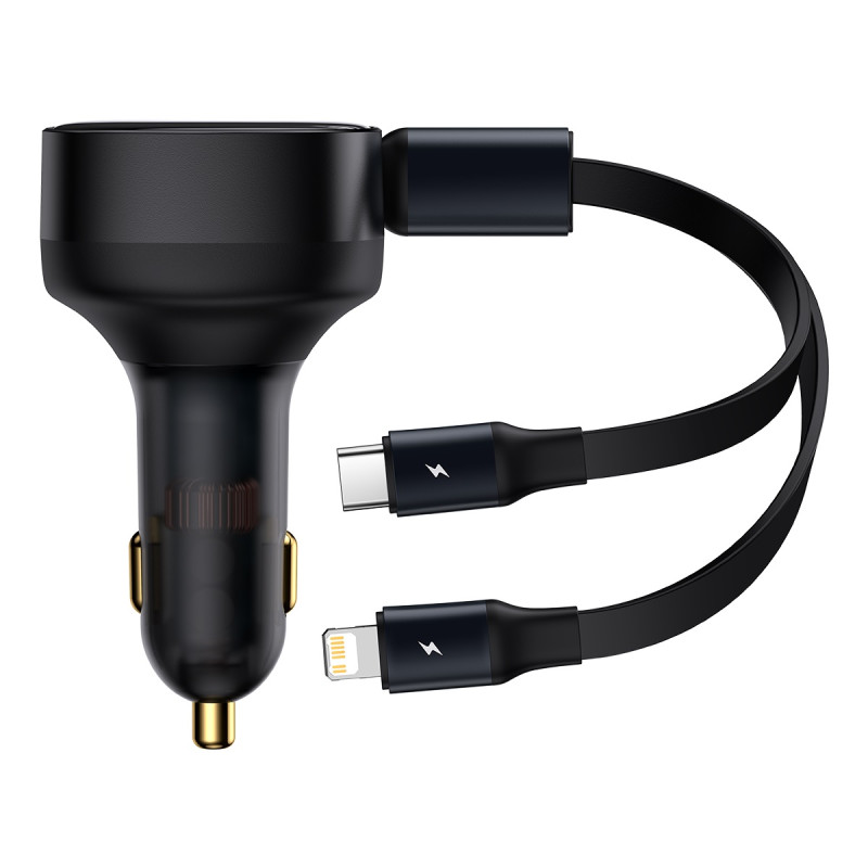 Baseus Enjoyment automobilinis įkroviklis 2in1 30W juodas (CGTX000001)
