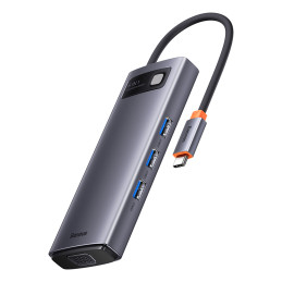 „Baseus Metal Gleam“ serijos HUB 6 viename prijungimo stotelė C tipo USB – 1 x HDMI / 3 x USB 3.2 Gen. 1 / 1 x Power Del...