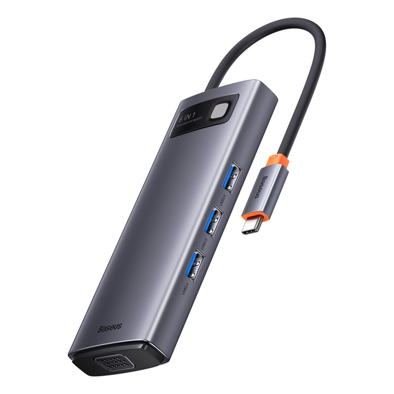 „Baseus Metal Gleam“ serijos HUB 6 viename prijungimo stotelė C tipo USB – 1 x HDMI / 3 x USB 3.2 Gen. 1 / 1 x Power Del...