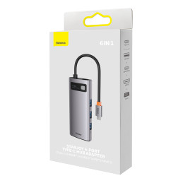 „Baseus Metal Gleam“ serijos HUB 6 viename prijungimo stotelė C tipo USB – 1 x HDMI / 3 x USB 3.2 Gen. 1 / 1 x Power Del...
