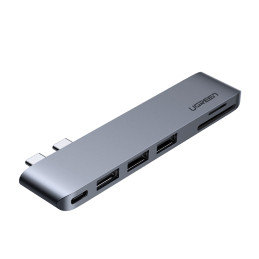 Ugreen daugiafunkcis HUB 2x USB Type C iki 3x USB 3.0 / TF / SD / USB Type C, skirtas MacBook Pro / Air grey (CM251 6056...