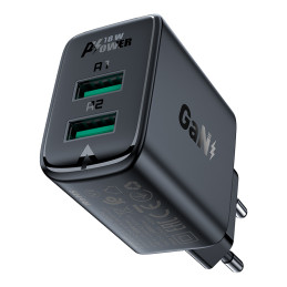 Acefast sieninis įkroviklis 2x USB 18W QC 3.0, AFC, FCP juoda (A33 juoda)