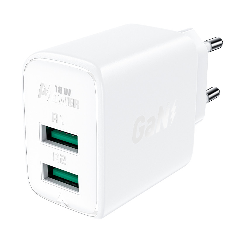 Acefast sieninis įkroviklis 2x USB 18W QC 3.0, AFC, FCP baltas (A33 baltas)
