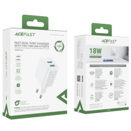 Acefast sieninis įkroviklis 2x USB 18W QC 3.0, AFC, FCP baltas (A33 baltas)