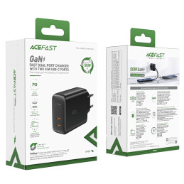 Acefast A29 PD50W GaN (USB-C+USB-C) dviejų prievadų įkroviklis juodas