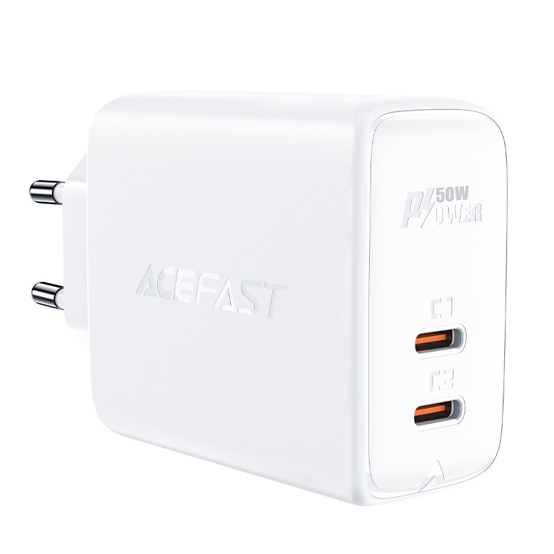 Acefast GaN USB tipo C sieninis įkroviklis 50 W, PD, QC 3.0, AFC, FCP baltas (A29 baltas)