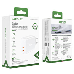 Acefast GaN USB tipo C sieninis įkroviklis 50 W, PD, QC 3.0, AFC, FCP baltas (A29 baltas)