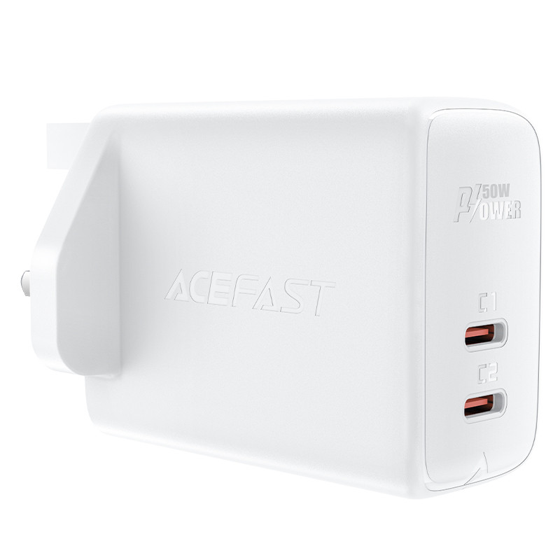 Acefast GaN sieninis įkroviklis (JK kištukas) 2x USB Type C 50W, Power Delivery, PPS, Q3 3.0, AFC, FCP (A32 UK)