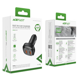 Acefast automobilinis įkroviklis 66W 2x USB / USB Type C, PPS, Power Delivery, Quick Charge 4.0, AFC, FCP, SCP black (B9...
