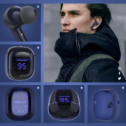 Acefast į ausis įdedamos belaidės TWS Bluetooth ausinės mėlynos (T6 safyro mėlynos spalvos)