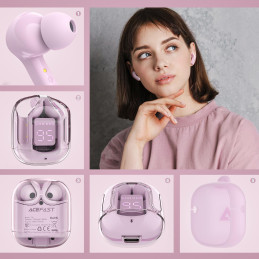 „Acefast“ į ausis įdedamos belaidės TWS „Bluetooth“ ausinės rožinės spalvos (T6 pink lotus)