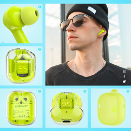 „Acefast“ į ausis įdedamos belaidės TWS „Bluetooth“ ausinės žalios (T6 jaunimo žalia)