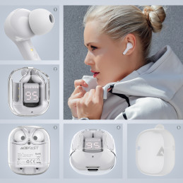 Acefast į ausis įdedamos TWS Bluetooth belaidės ausinės pilkos spalvos (T6 moderni pilka)