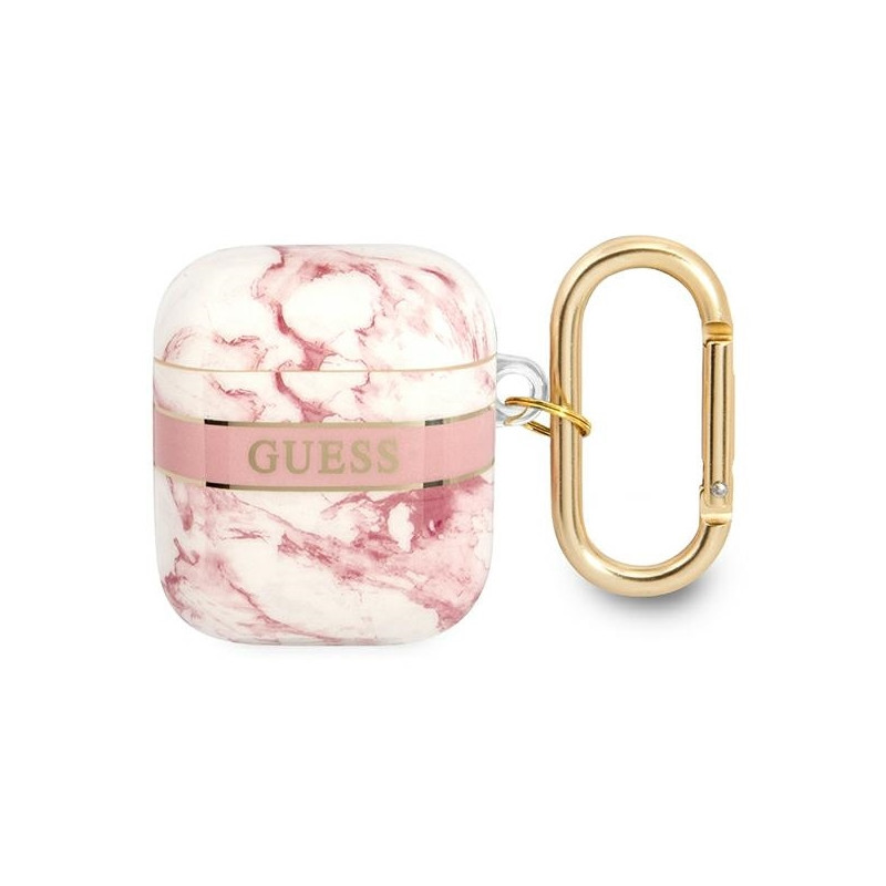 Guess Marble Strap Collection dėklas, skirtas AirPods 1/ 2 – rožinis