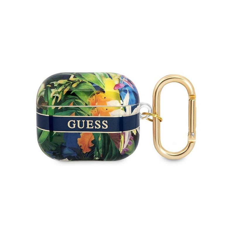 Guess Flower Strap Collection dėklas, skirtas AirPods 3 dangteliui - mėlynas
