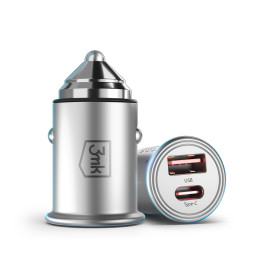 3mk Hyper Car Charger 30W USB-C USB-A automobilinis įkroviklis – sidabrinis