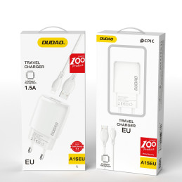 Dudao USB-A 7.5W sieninis įkroviklis + USB-A - Lightning kabelis 1m baltas (A1sEU)
